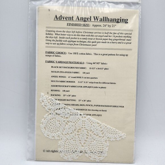 Love Quilt Patterns Advent Angel Quilt Wall Hanging Pattern Doily Wings - Picture 2 of 2